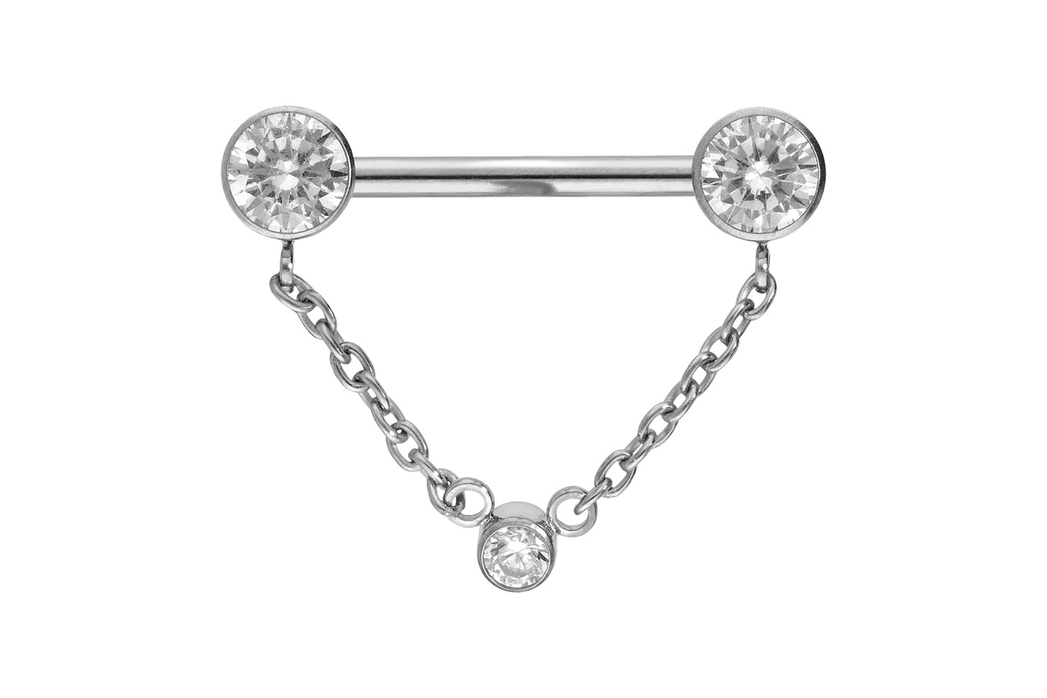 Titan Barbell Piercing mit Push Fit KETTE + KRISTALLDISCS